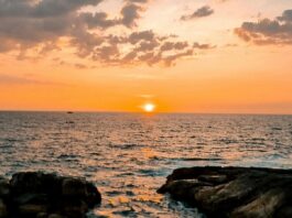 Compare sunrise and sunset beaches in India.